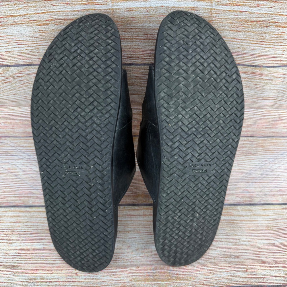Cole Haan Marisol Footbed Sandals Black Leather Gold Buckle Slides‎ W31882 W 10 - Picture 7 of 8